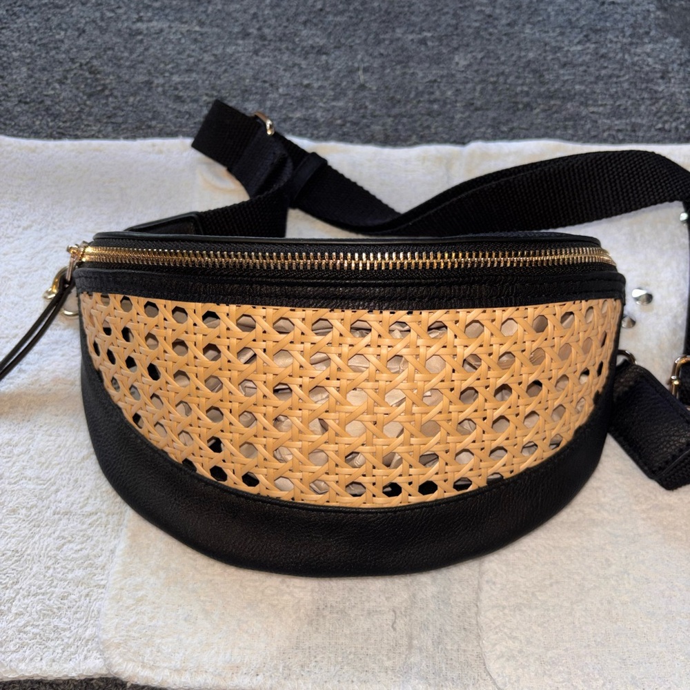 Black and Natural Woven Waist Bag